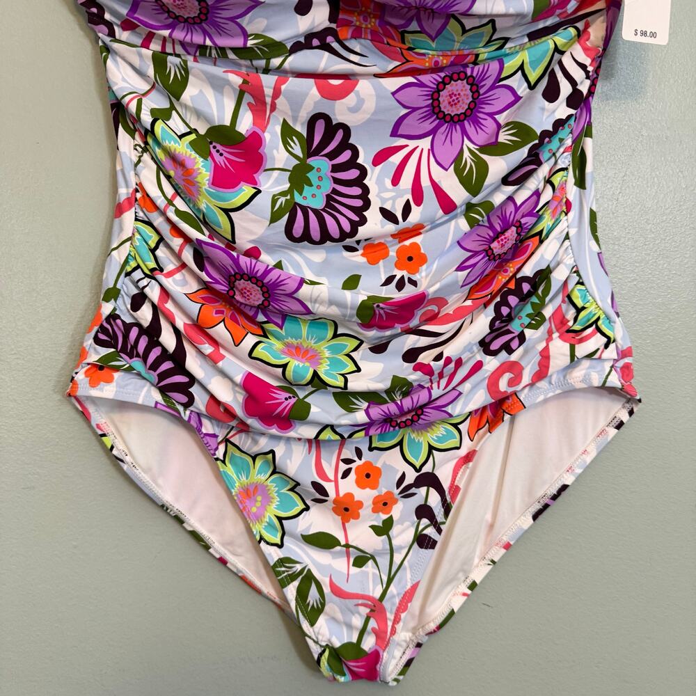 Anne Cole One Piece Swimsuit 14 Fleetwood Floral Twist Bandeau Strapless NWT - Picture 6 of 11